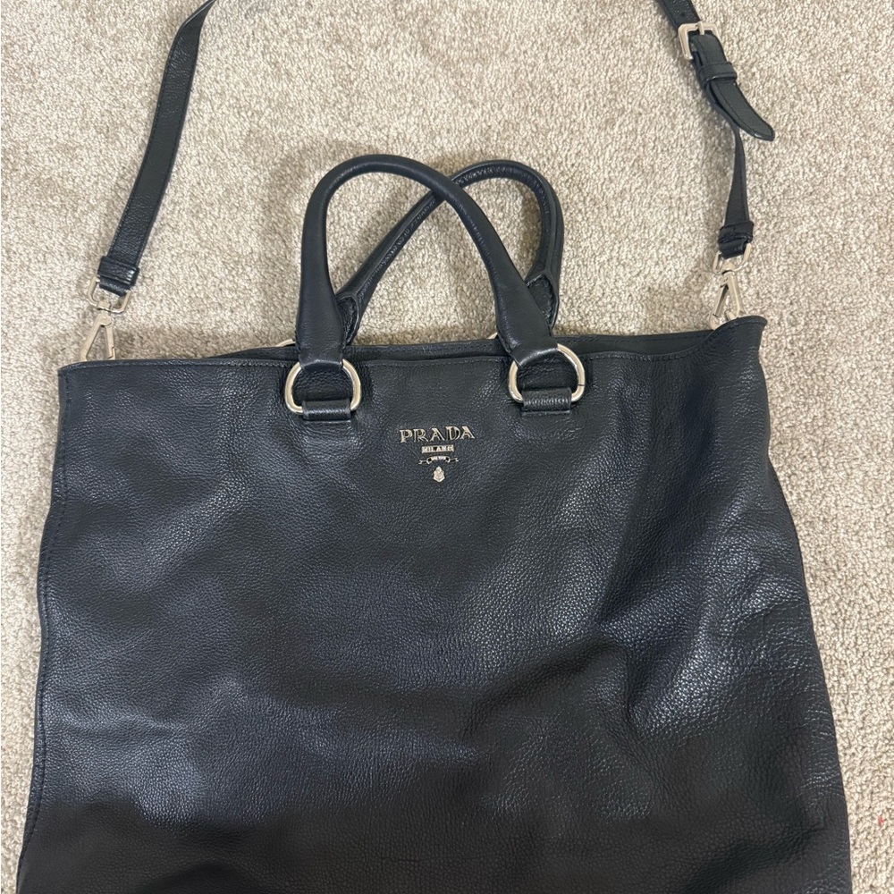 Authentic Prada Black Leather Tote Bag